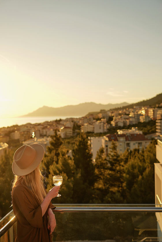 Sunlit hillside town at golden hour